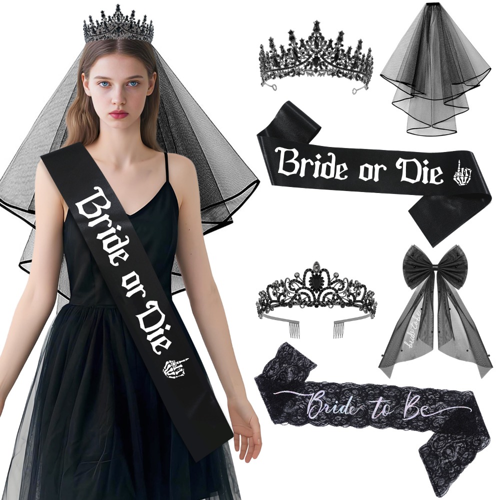 Bride Tribe Sash - 3 قطعة اكسسوارات العازبة السوداء القوطية