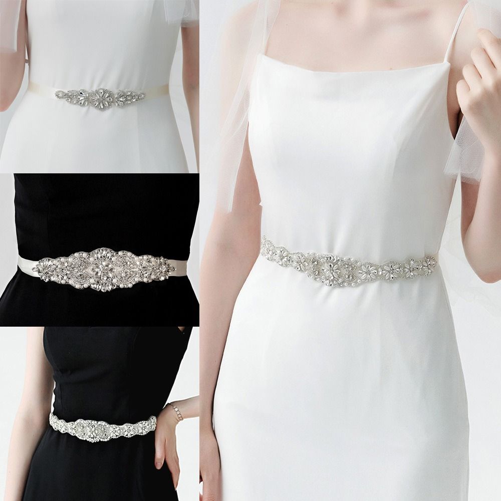 حزام زفاف فضي أنيق مرصع بالكري - مراجعة Bridal Sash Ribbon وسعره